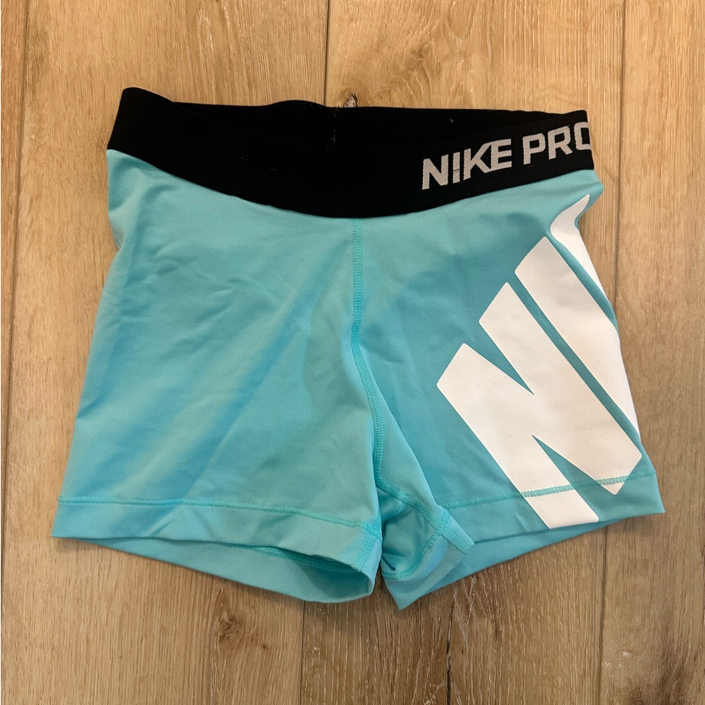 Nike Pro Aqua Blue Shorts with Black Waistband